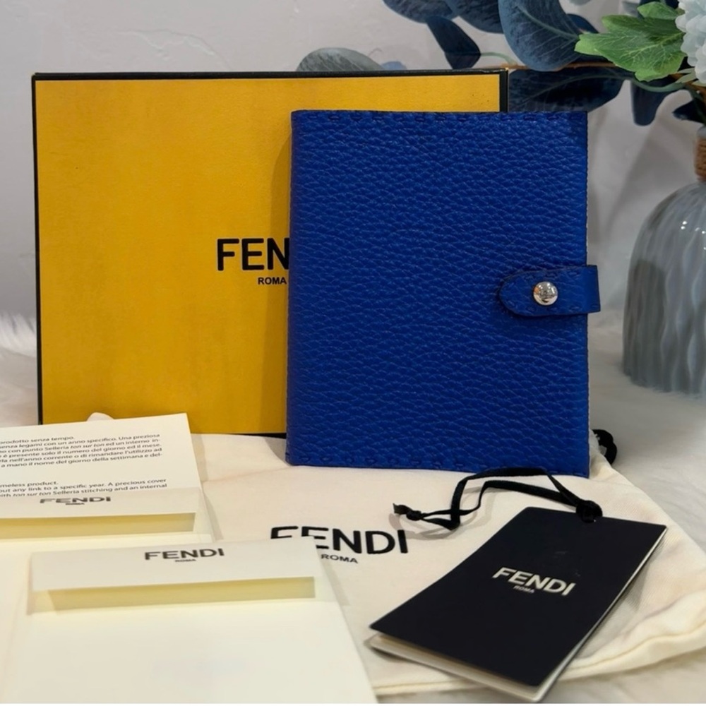 Fendi Blue Pebbled Leather Passport Holder